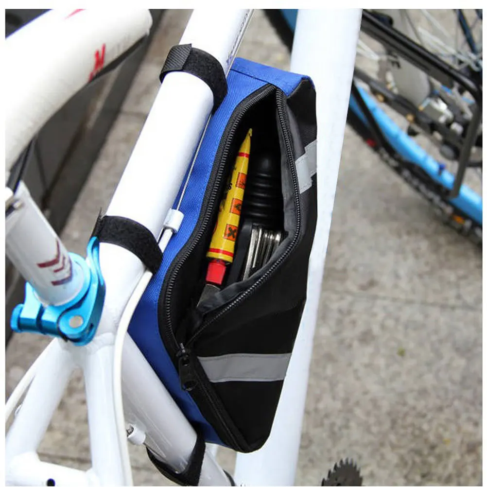 

Bicycle Front Frame Bag 26X17X3Cm Blue Pvc Saddle Bag With Reflective Stripes Waterproof Tool Pouch For Phone