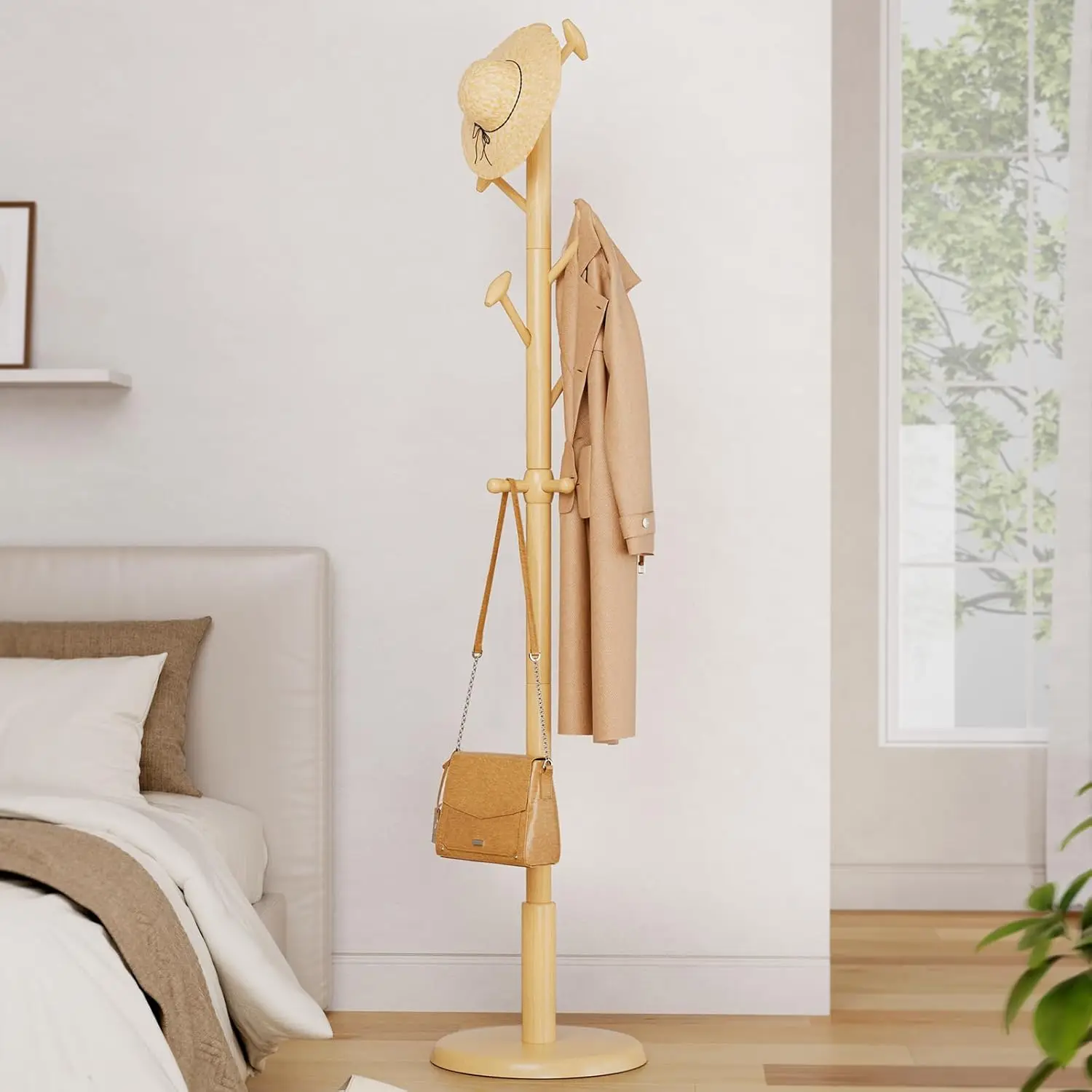 

Solid Wood Coat Rack Freestanding Coat Tree with 10 Hooks for Bedroom, Livingroom, Entryway, Sturdy Coat Hanger, Customized