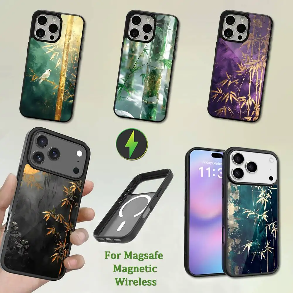 

Painting Chinese Style Bamboo Phone Case For iPhone 13,12,11,16,15,17,14,Pro,Max,Plus,Mini,Magsafe,Magnetic Wireless Charging