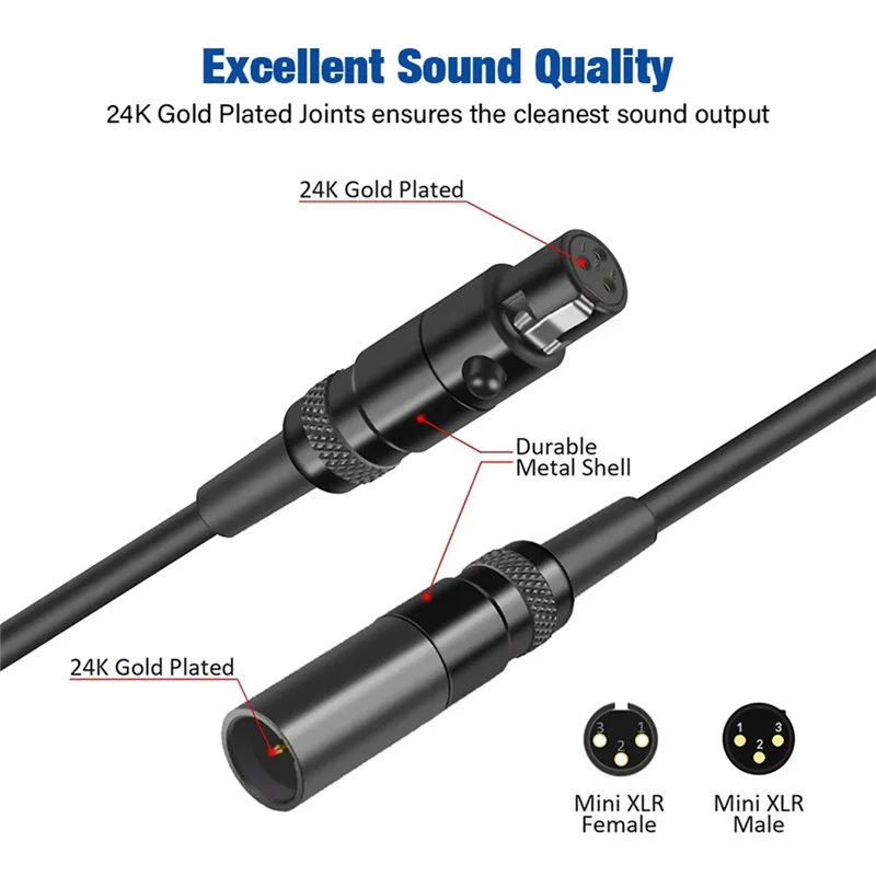 JABS-XLR 3 دبوس ذكر إلى XLR 3 دبوس أنثى كابل صوت صغير لسماعة الرأس ل-سينما 4K كاميرا خط موصلات التوصيل #2