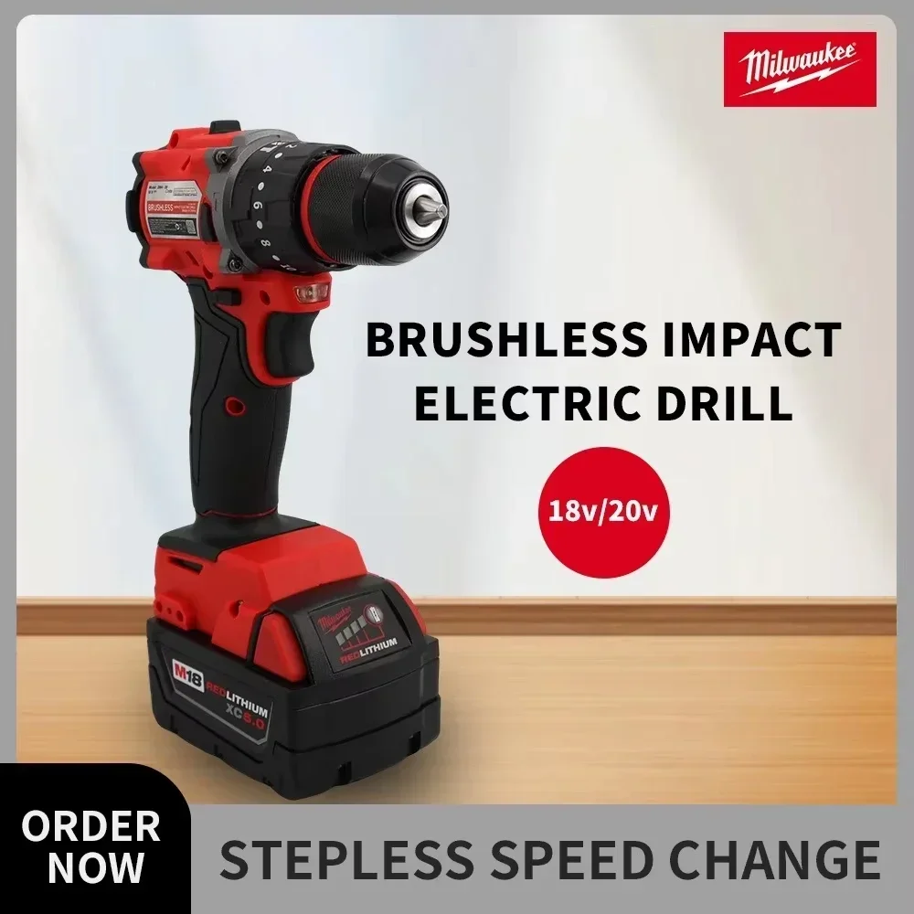 Milwaukee 150N.m Brushless Electric Impact Drill Cordless Drill Driver Mini Electric Screwdriver 18V Rechargeable Power Tool