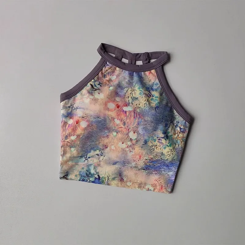 جديد الراقية اليوغا الملابس الداخلية النسائية قطعة واحدة كوب ثابت ملابس داخلية مقاومة للصدمات جمع مثير مطبوعة واسعة حزام الكتف سترة