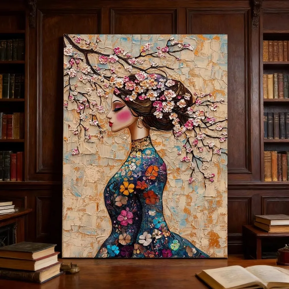 2D Flaches Mosaik Baum des Lebens Blumengöttin Leinwandgemälde Schöne Frauen Blumenporträt und Bäume Poster Druck Heimdekoration – Detail 6