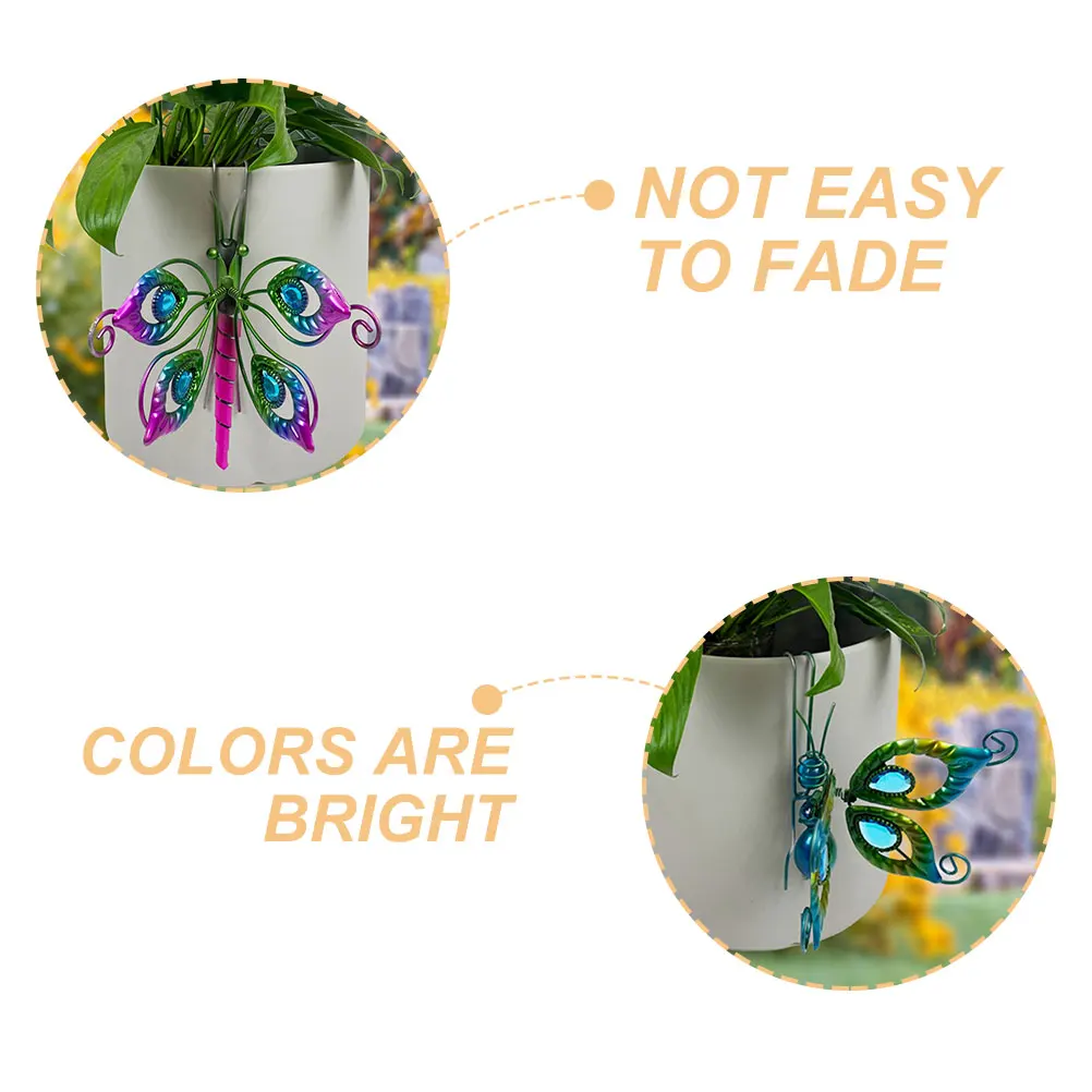 

1 set Butterfly Dragonfly Metal Glass Flower Pot Decorations Durable Colorful Hanging Ornaments for Gardening Bonsai Plant Pot