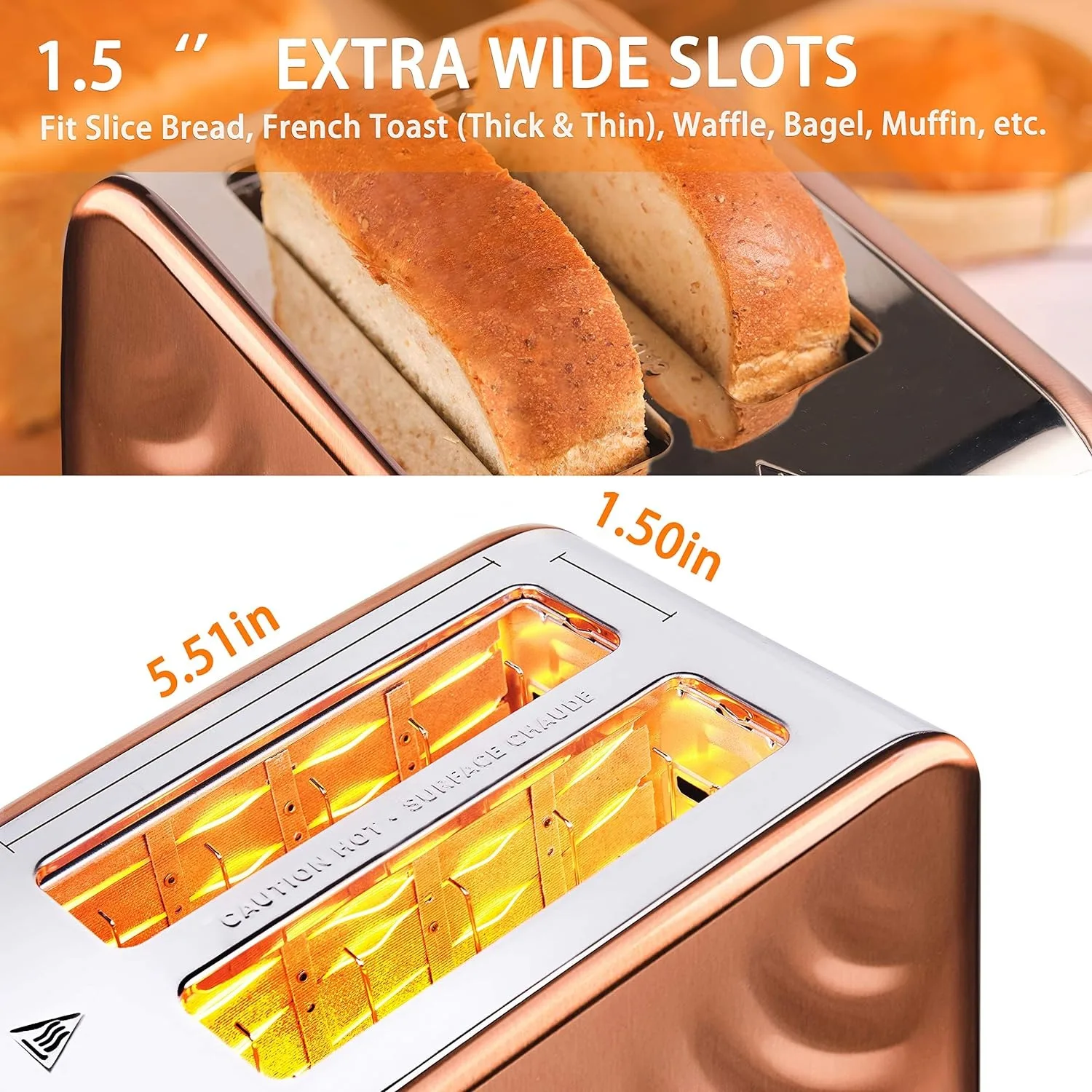 Toaster 2 Slice, Retro Cream White Stainless Steel Toaster with Defrost Bagel Cancel Function & 6 Shade Settings (Rose Gold)