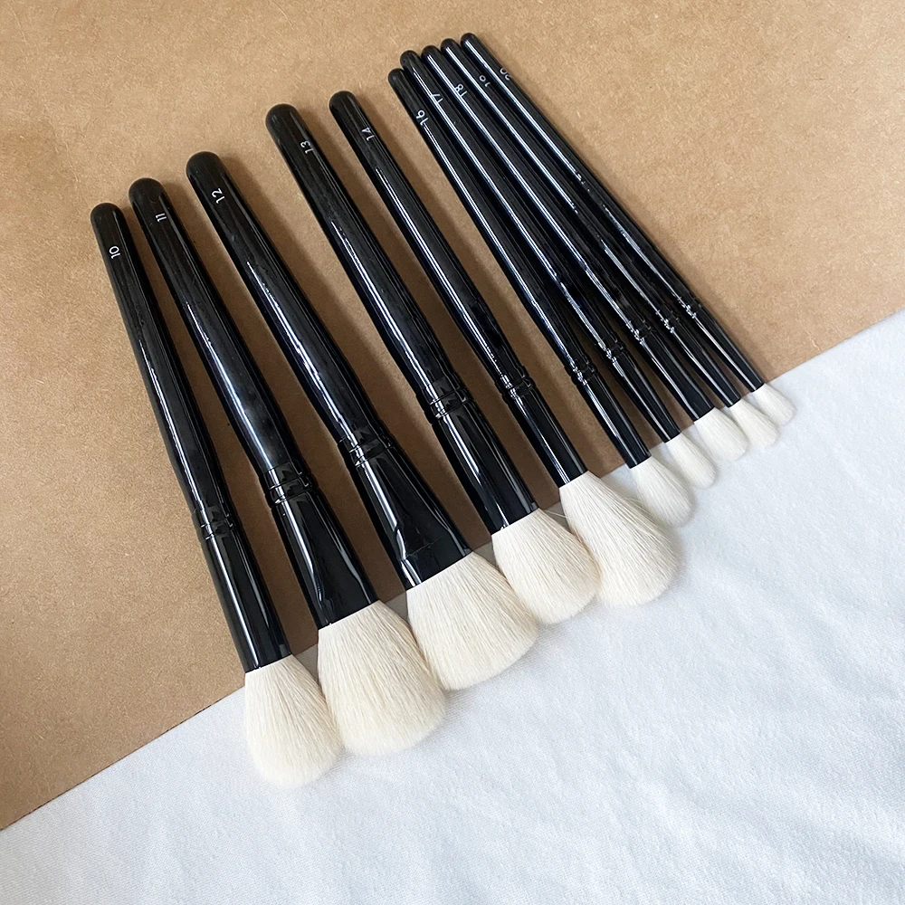 WG Face Makeup Brush Set 10pcs for Powder Cheek Highlight Sculpt Cream Foundation Eyeshadow with Natural Goat Hair