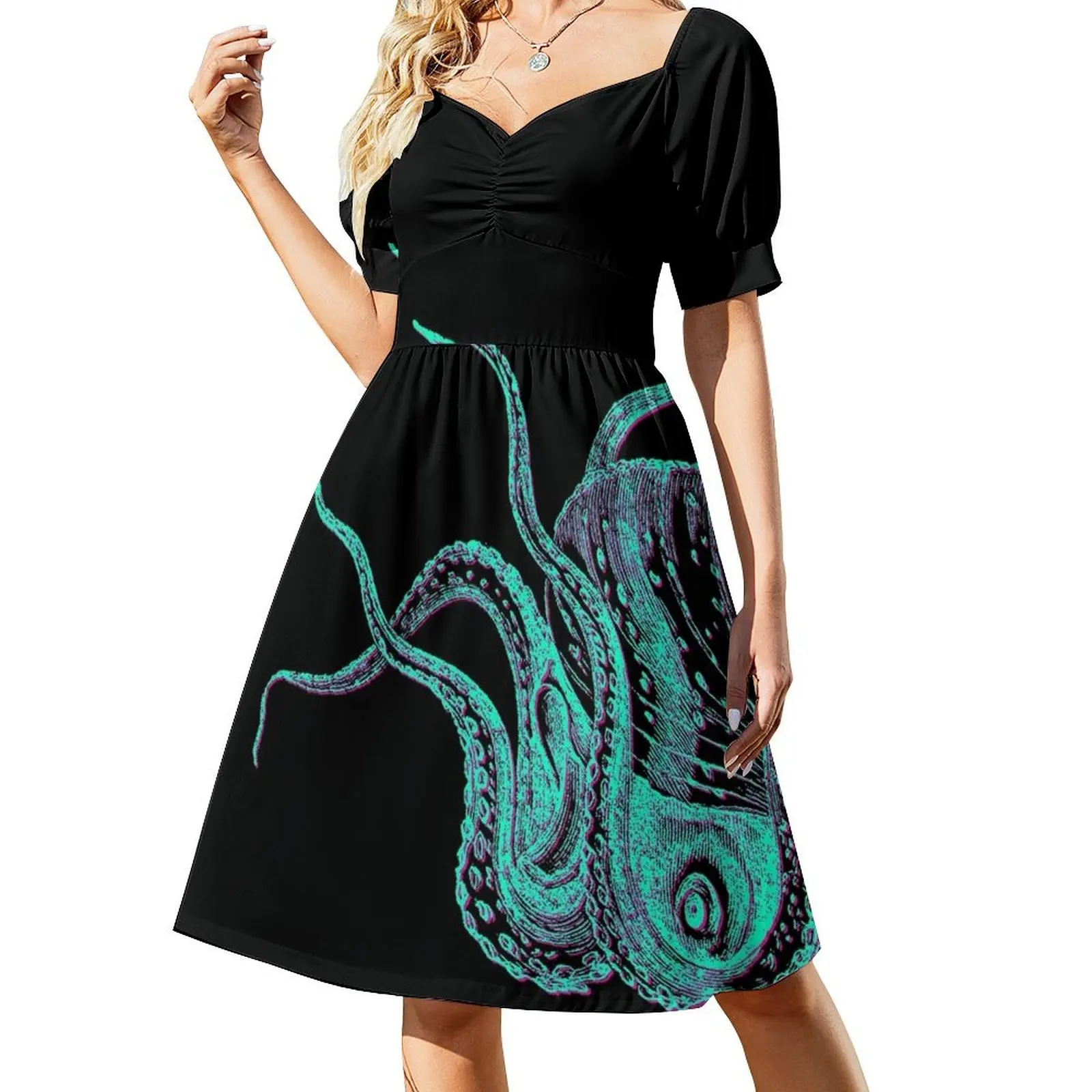 

Vintage Neon Octopus Tentacles Short Sleeved Dress Evening gown summer dresses women 2025 summer dress woman 2025 Dress