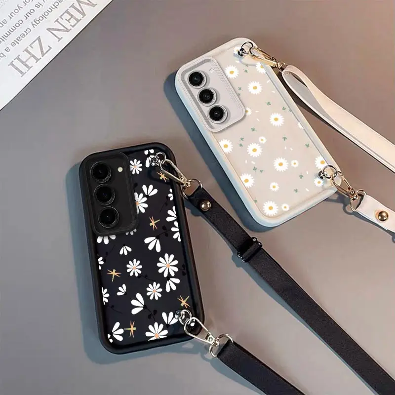 S23 Белый цветок Новый чехол для телефона со шнурком Sky Eye для Samsung S23 S23FE S24 S24Plus S23Plus S21FE S22Plus S21 S22 S23Ultra Cover