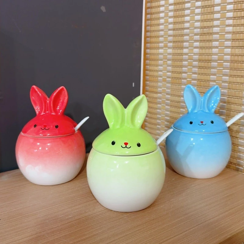 Creative Chinese Wind Blue Gradient Rabbit Shaped Salt Seasoning Jars Ceramic Household Kitchen Supplies Chili Oil Seasoning Jar