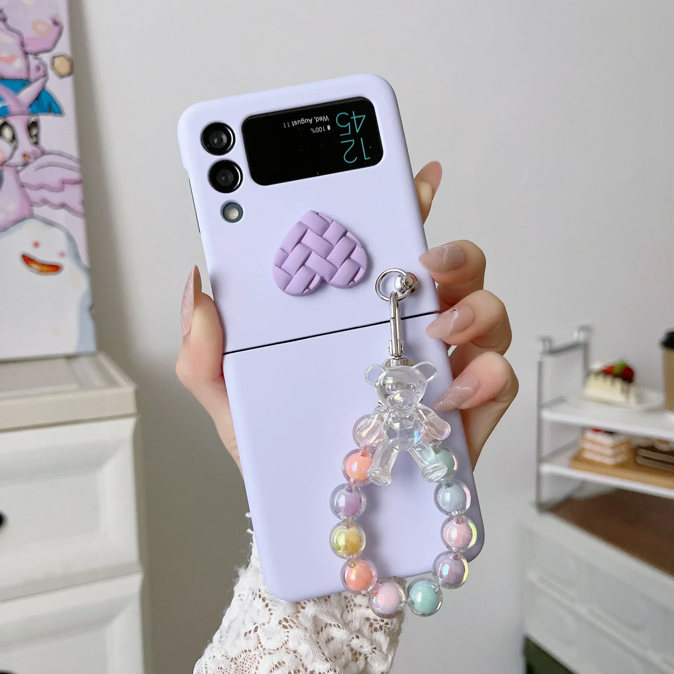 For Moto Razr 40 50 40Ultra 50Ultra 2023 Plus 2024 Plus Cute Bear Colorful Beads Bracelet Case Candy Color Heart Hard PC Cover