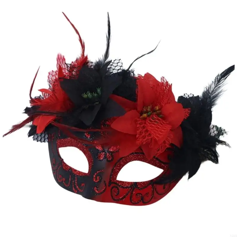 N5KB Halloween gefiederte Maske Masquerade Dekoration Maske Halloween Kostümdekoration Accessoires für Männer Frauen Cosplay