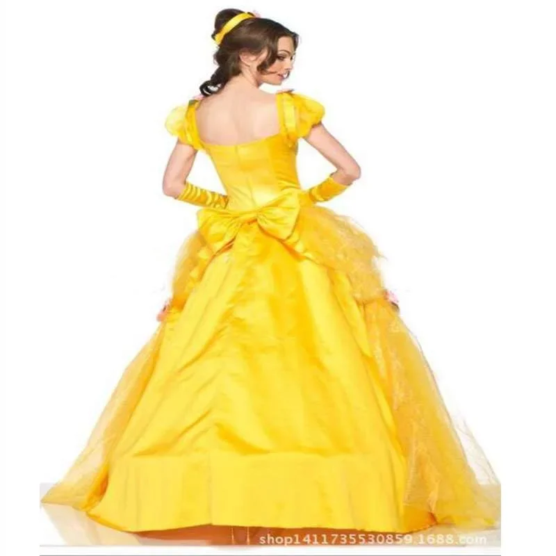 Adult Yellow Beauty And The Beast Princess Belle Costume Halloween Cosplay Party Masquerade Bell Court Queen Roles Suit