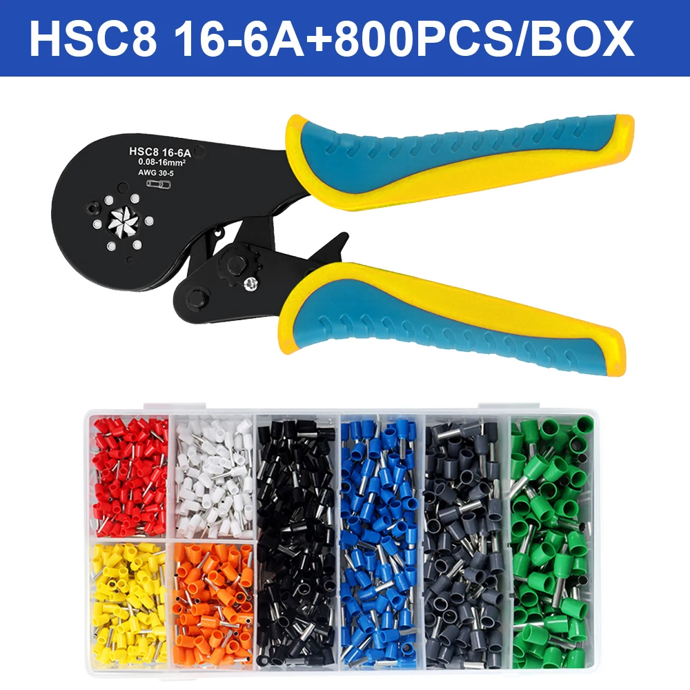 Ferrule krimpgereedschapsset, draadhuls crimper tangenset, zeshoekige crimpers (0,08-16 mm2/AWG28-5) voor draadhulzen connectoren