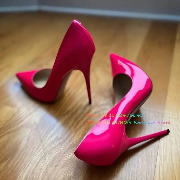 

Ladies Rose Red Patent Leather High Heel Pumps Pointed Toe Stiletto Heel Slip On Shallow Classic Office Party Dress Shoes
