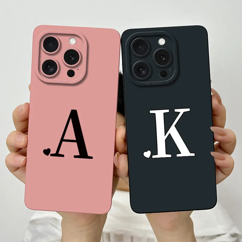 For iPhone 15 Pro Max Case iPhone 15 Plus Phone Case iPhone 15 Pro Cover iPhone 15 Cute Couple Initial Letters Skin Matte Cover