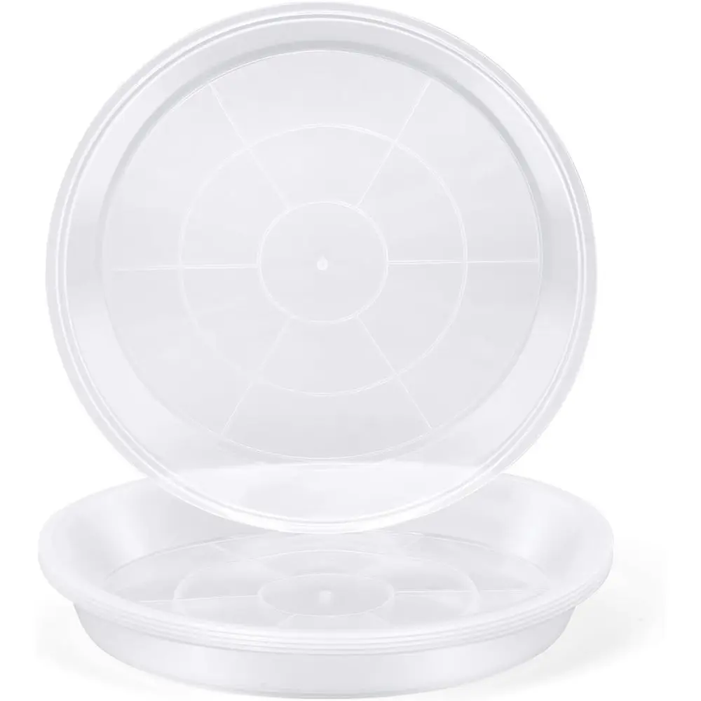4 Pack Clear Plastic Plant Saucers, 16-22 Inch Durable Trays, No Holes for Plant Water Collection