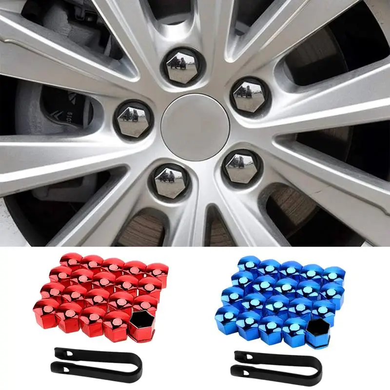 Car Tire Nut Caps Wheel Bolt Nut Covers Caps Set Tire Nut Covers Dust Cover 20 Pcs Protective Tire Screw Cap With Removal Tool