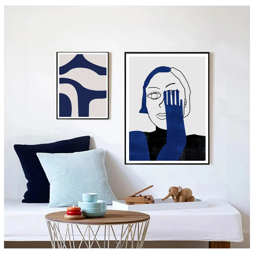 Geometry Abstract Art Vintage Klein Blue Character Unframed Canvas Painting Posters For Living Room Bedroom Home Wall Art Decor