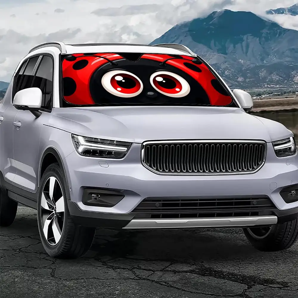 Big Eyes Ladybug Sun Visor Car Front Windshield Sun Shade Foldable Reflective UV Protection Heat Insulation Cover