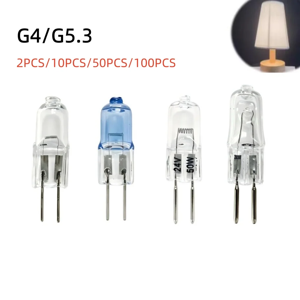 2/10/50/100 Pcs AC/DC 12V 220V 2-Pin Type G4/G5.3 Halogen Lamps Lights 10W/20W/35W/50W Clear Each Bulb For Home Decoration