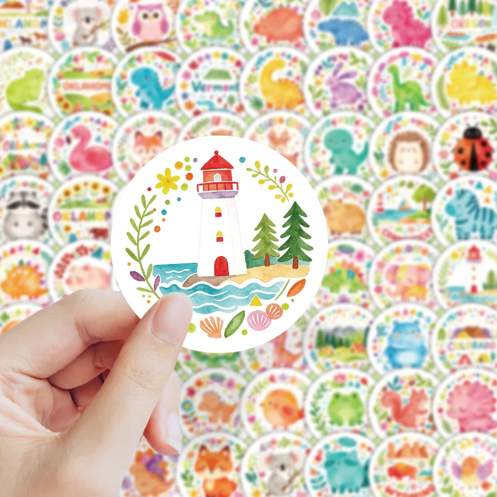 Original Colorful Circle Cute Creature Party 62PCS Stickers Children's Day Decorative Reward Sticker Cartoon Cute Seal Sticker