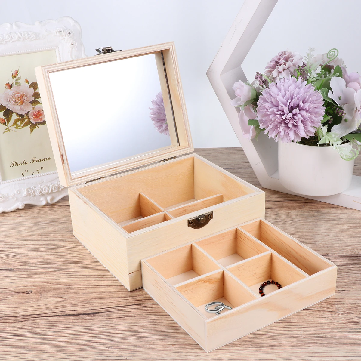 

1pc Children's Painted Clay Jewelry Box Wooden Organizer Eco-Friendly Durable Smooth Surface Dresser with Double for Accessories