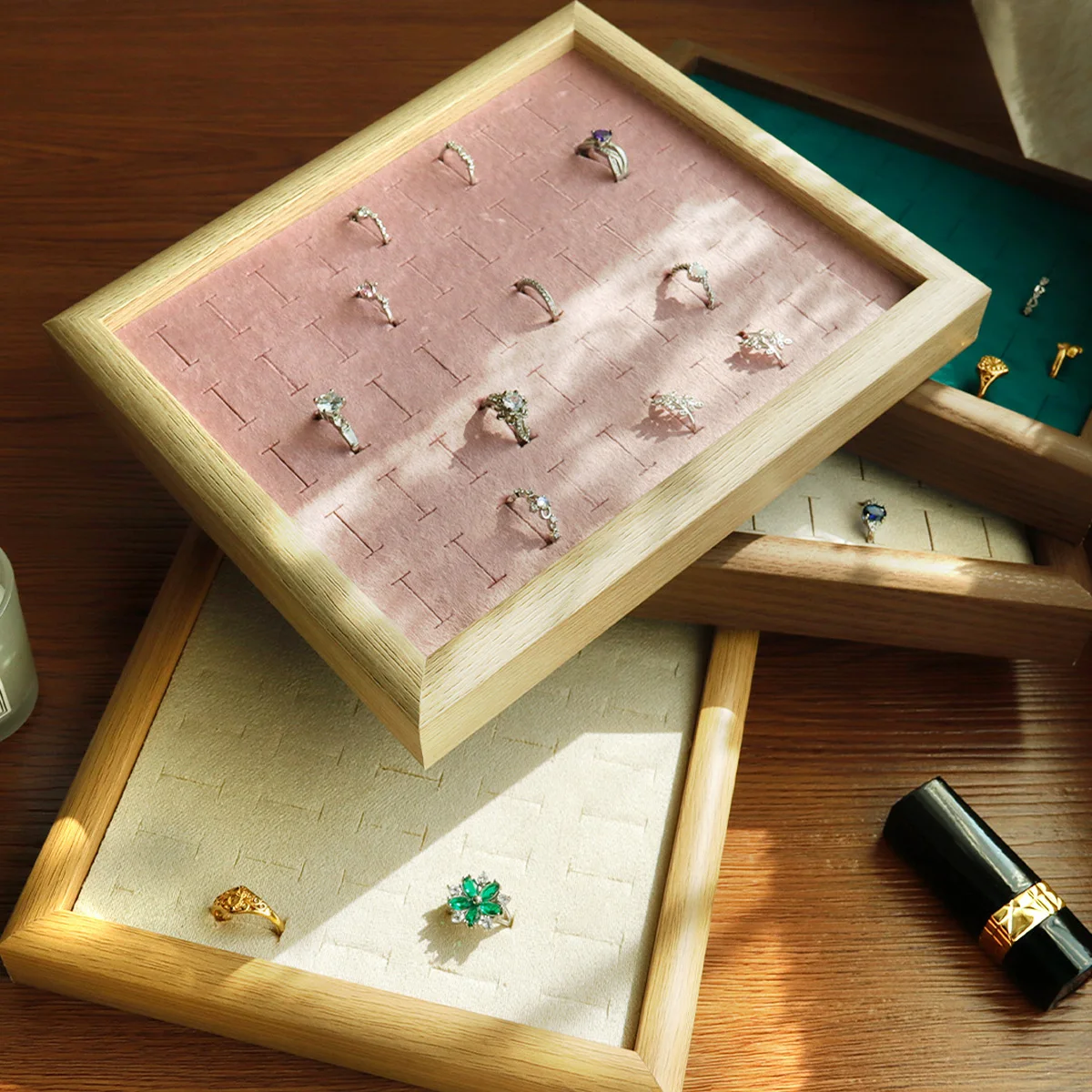 50 فتحة حلقة عرض لوحة الأذن ترصيع سوار مجوهرات صندوق تخزين الخشب تنظيم صندوق علبة حلقة #5