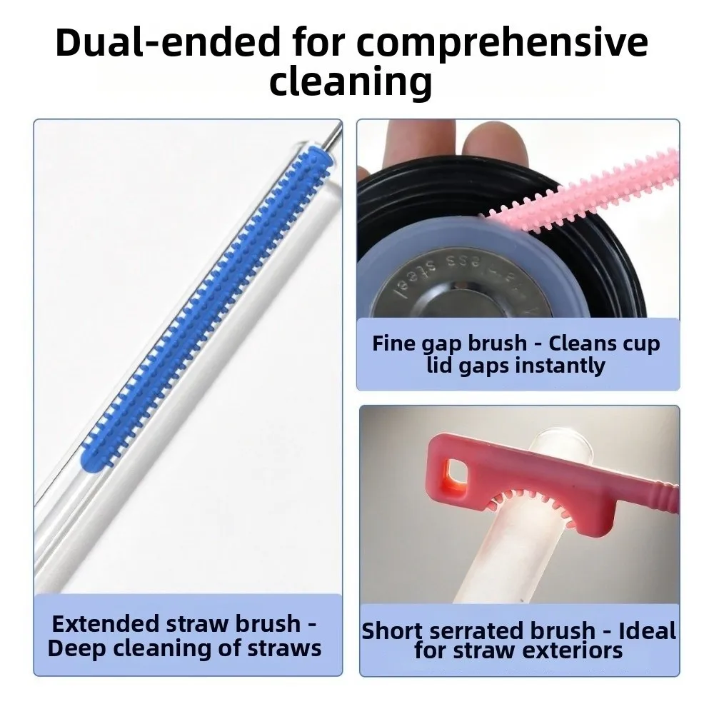 Reusable 26cm Extended Version Silicone Straw Brush Dual-head Design Bendable Straw Cleaning Brush Bottle Brush Pacifier