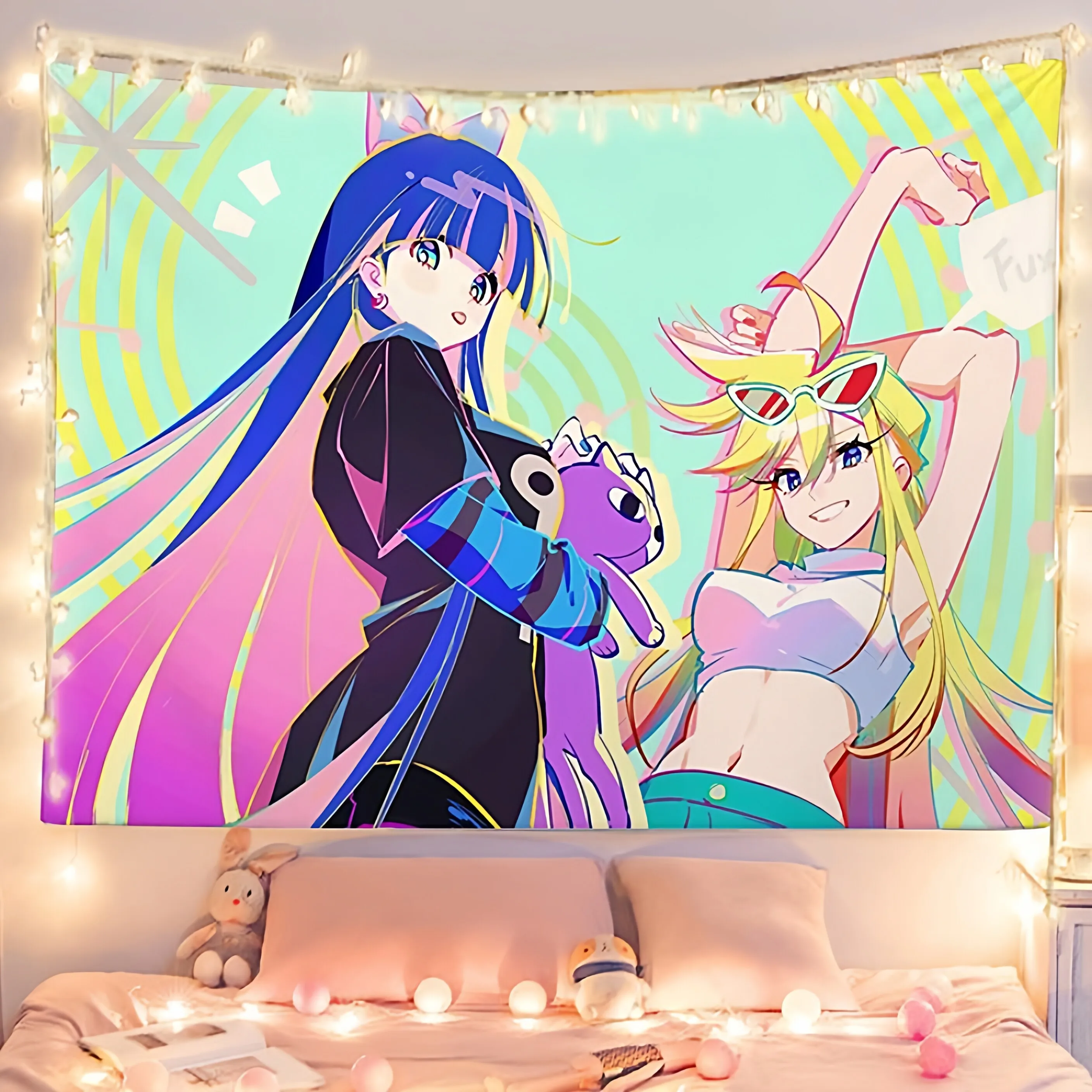 Panty & Stocking with Garterbelt Anime Wall Tapestry Otaku Style Dormitory Bedroom Headboard Decorative Hanging Artwork