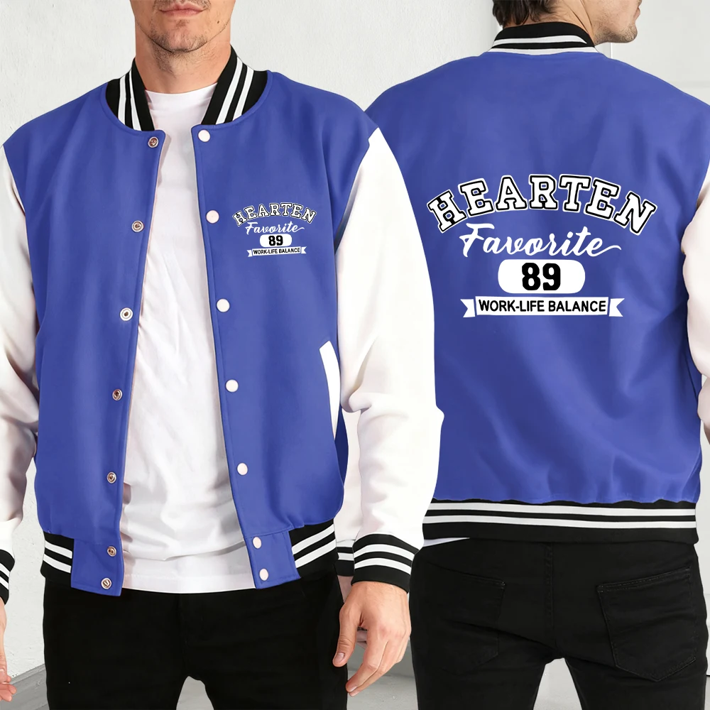 

Hearten Work Life Balance Coat For Men Fleece Baseball Jackets Autumn Loose Retro Jacket Casual All-Match Streetwear Unisex