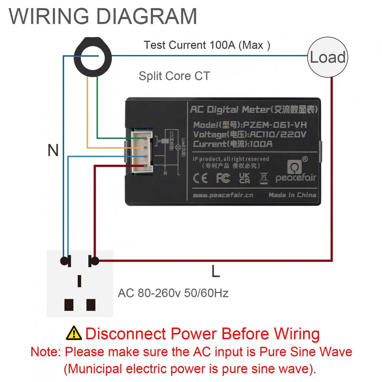 LCD Display Digital Multimeter Ammeter Voltmeter AC 80-260V 100A Voltage Meter Power Energy Tester with Current Transformer CT