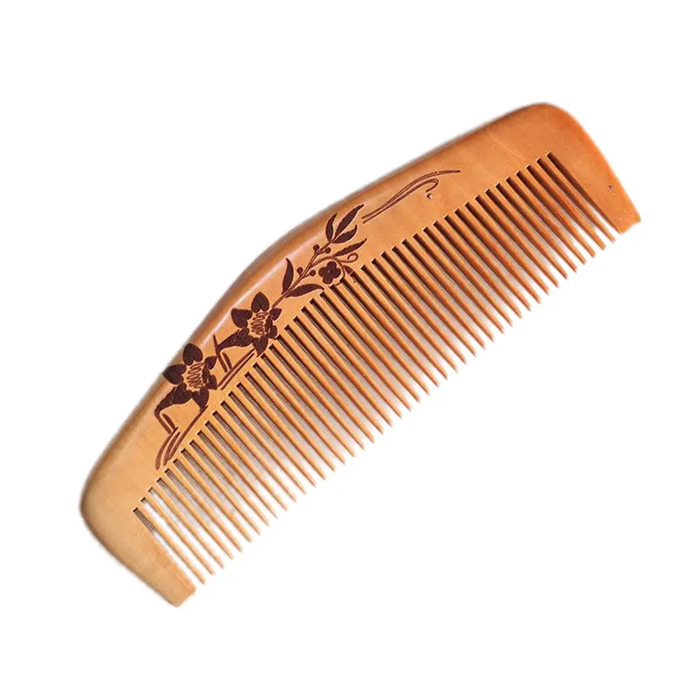 Natural Peach Wood Comb Fine Teeth Smooth Close Tooth Anti-Static Hair Massage Scalp Blood Circulation Stimulating Wooden Hair