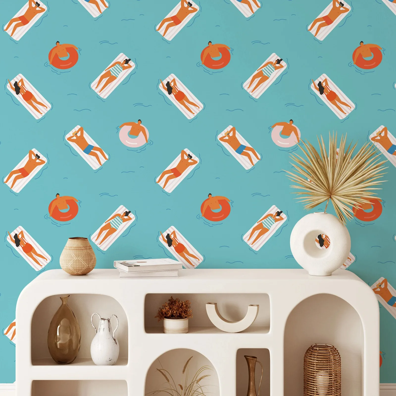 

Обои для бассейна, наклейка и наклейка, настенная роспись синего цвета для декора комнаты, настенное искусство, самоклеящаяся или традиционная нетканая бумага