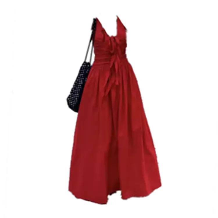 Czerwona Długa Spódnica z Wysokim Stanem Trapezowa Letnia Odzież Plażowa Damska Moda Dr Wysoki Stan Dekolt V Wyszczuplająca Spódnica Midi