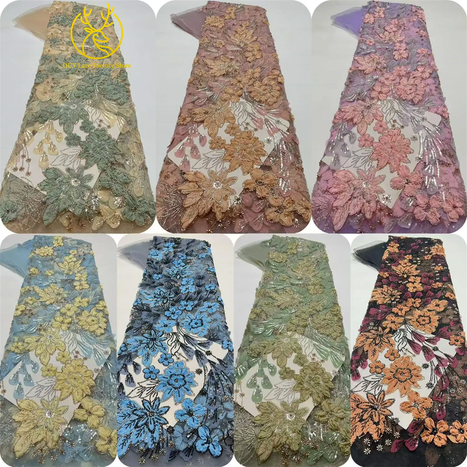Exquisiter französischer Spitzenstoff mit Blumenstickerei und Pailletten, afrikanischer Perlen-Spitzenstoff für nigerianische Party- und Hochzeitskleider zum Nähen. – Detail 3