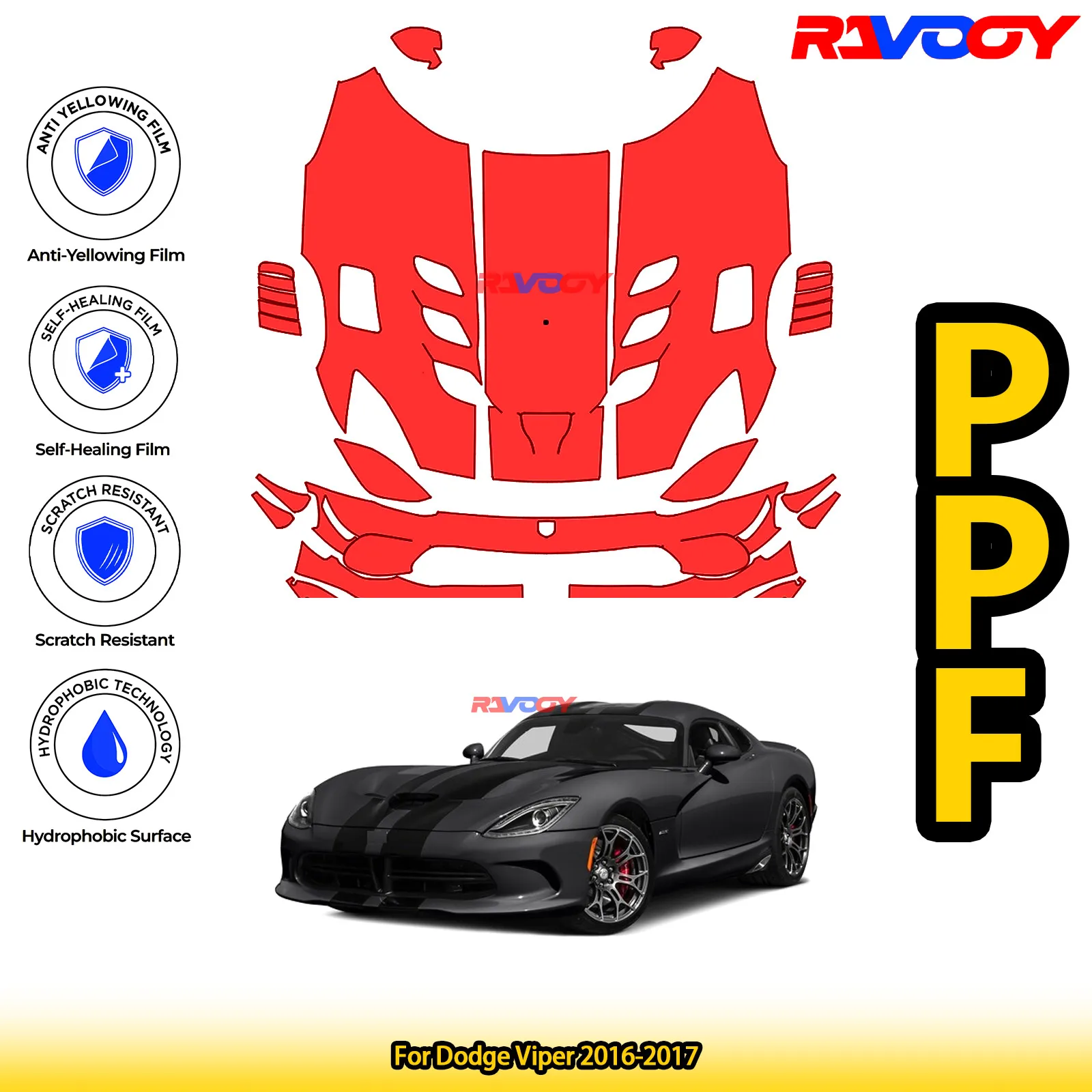 

For Dodge Viper 2016-2017 Glossy Matte Black Precut front PPF Kit Paint Protection Film