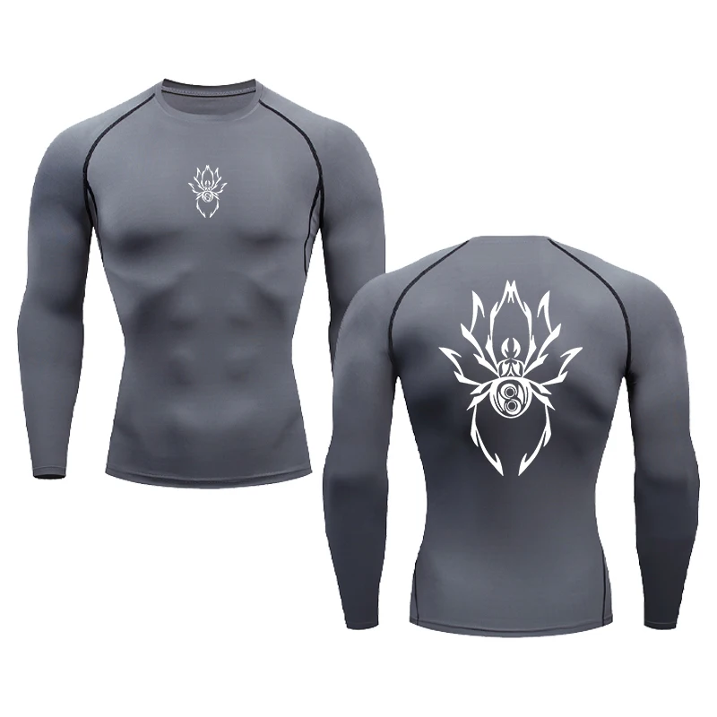 Summer Men compression spider pattern long sleeve sports fast drying gymnastics T-shirt fitness sports undershirt stretch tops