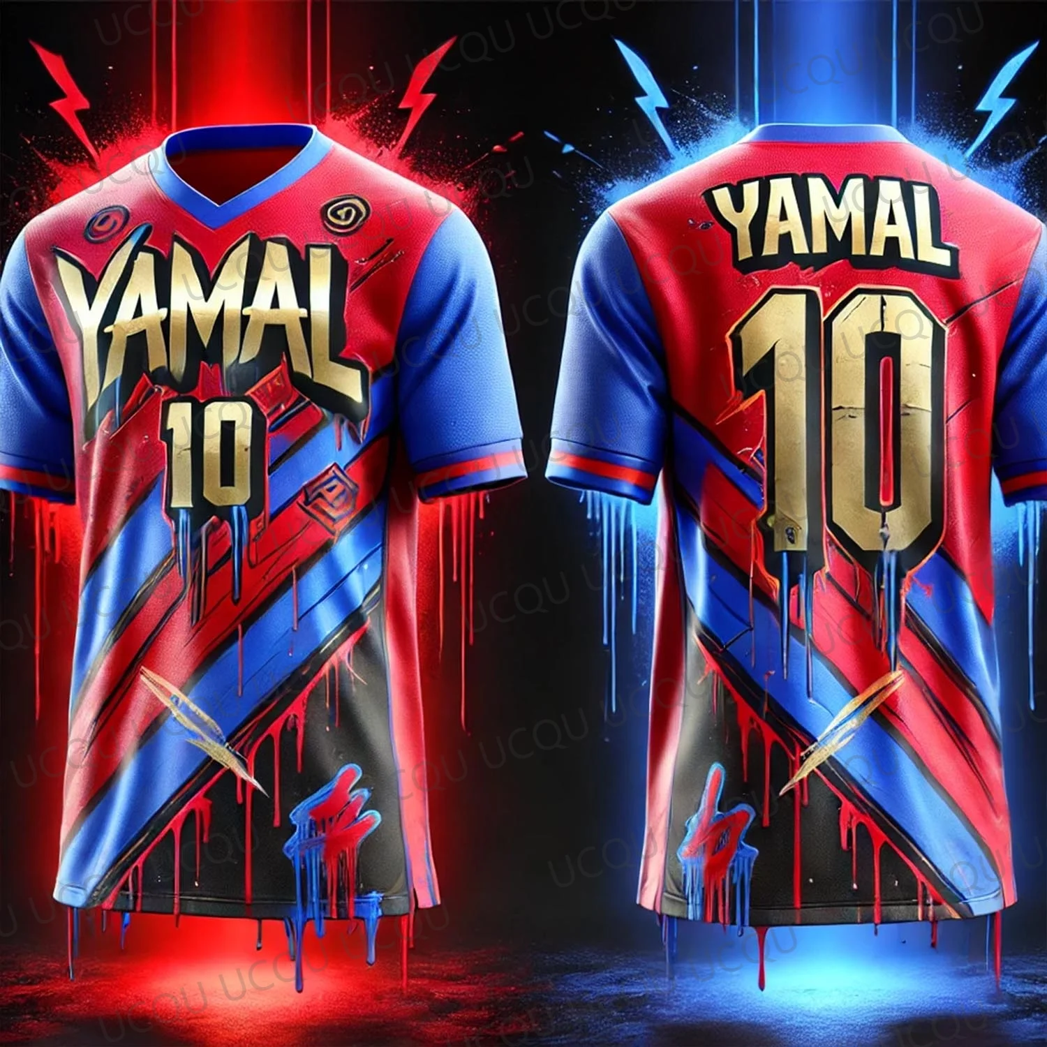 يامال 10 2025 الفاخرة AI تصميم كرة القدم جيرسي الرجال قصيرة الأكمام قميص كرة القدم الصيف التدريب ملابس رياضية طبعة خاصة مروحة #2