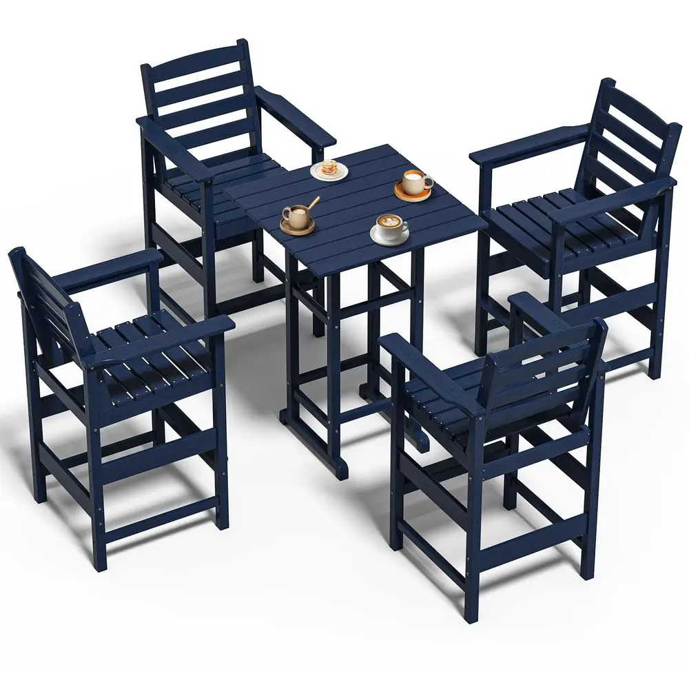 

Adirondack Bar High Chair Set 5Pieces,Adirondack Bar Chairs Set of 4 with Table,HDPE AllWeather Patio Furniture for Balcony, Ba
