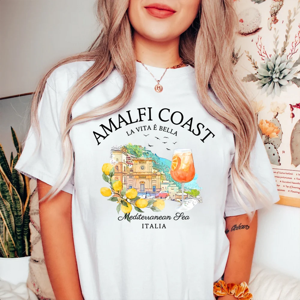 

Aesthetic Amalfi Coast T Shirt Italy Lemons Shirt Harajuku Italian Spritz Shirts Beach Aesthetic Clothes Trendy Y2k Top