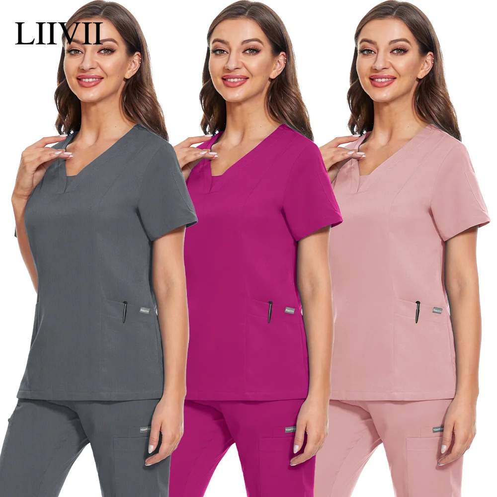 

Women Short Sleeve Jogger Blouse Doctor Scrub Tops Working Uniform Clinic T-shirts Scrubs Uniforms Pet Grooming Agency Clothes