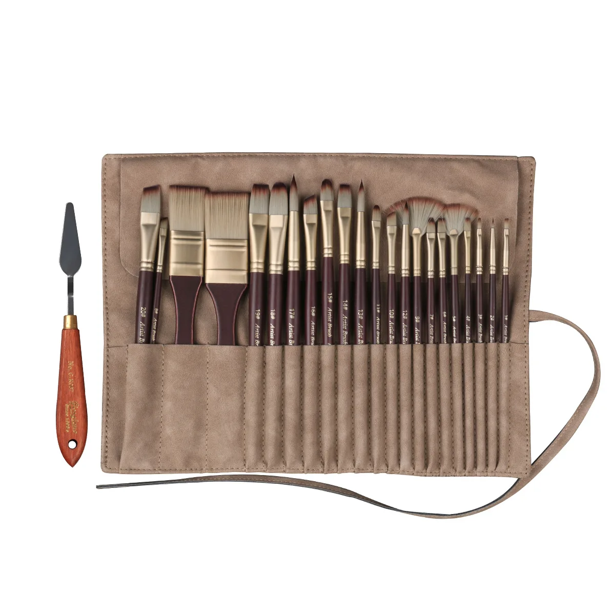 24 pcs high quality nylon hair paint brush set portable simulated leather cloth bag oil painting brush watercolor artist supply