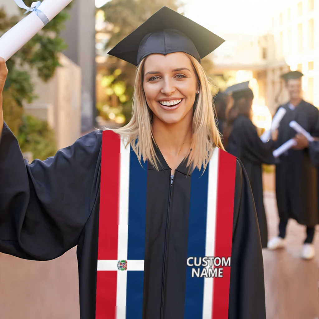 Custom Name Dominican Republic Flag Scarf Graduation Sash Stole International Study Abroad Adult Unisex Party Accessory