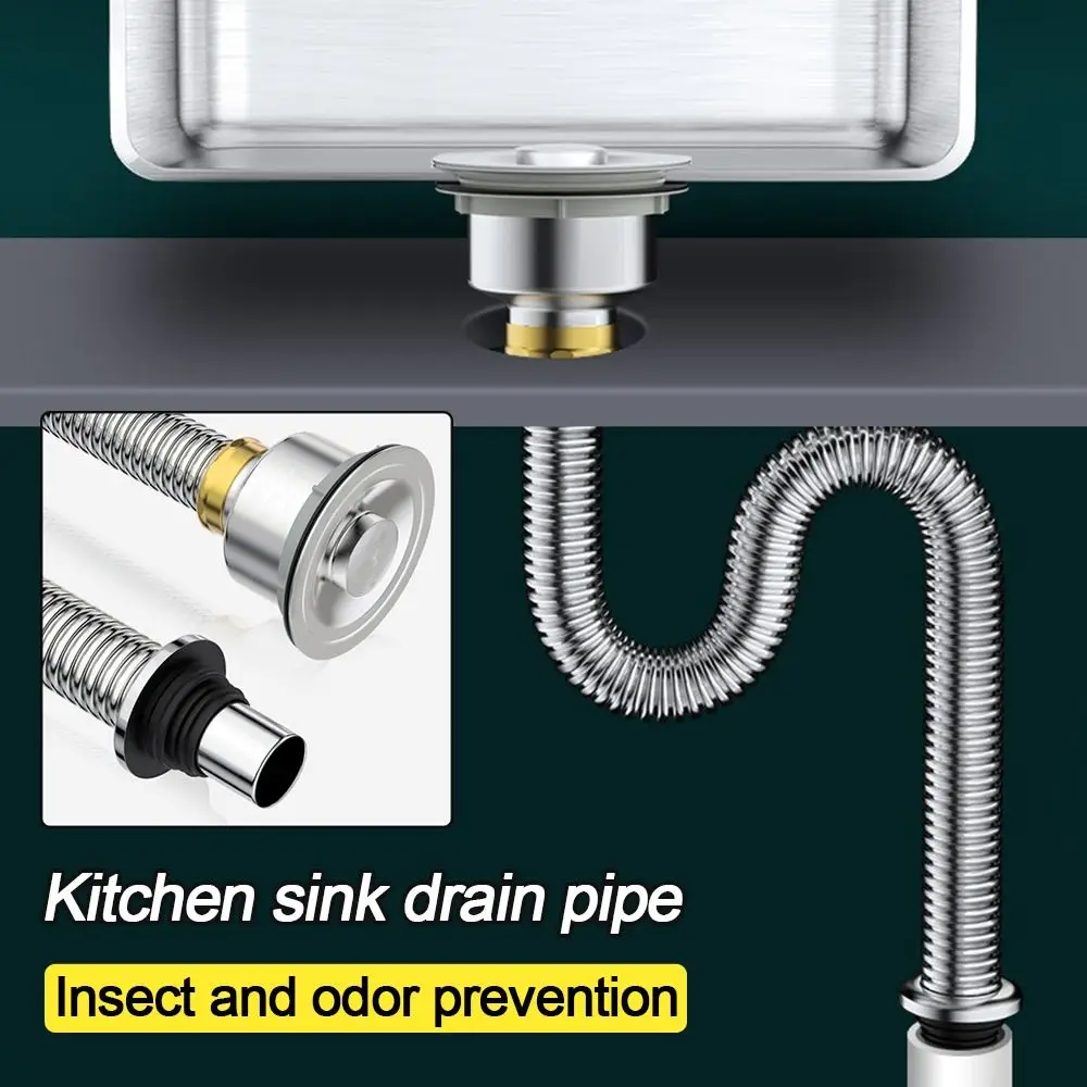 Stainless Steel Kitchen Sink Drain Pipe Anti-odor Water Hose Sink Strainer Connection Overflow Drain Tubing Pipe Universal
