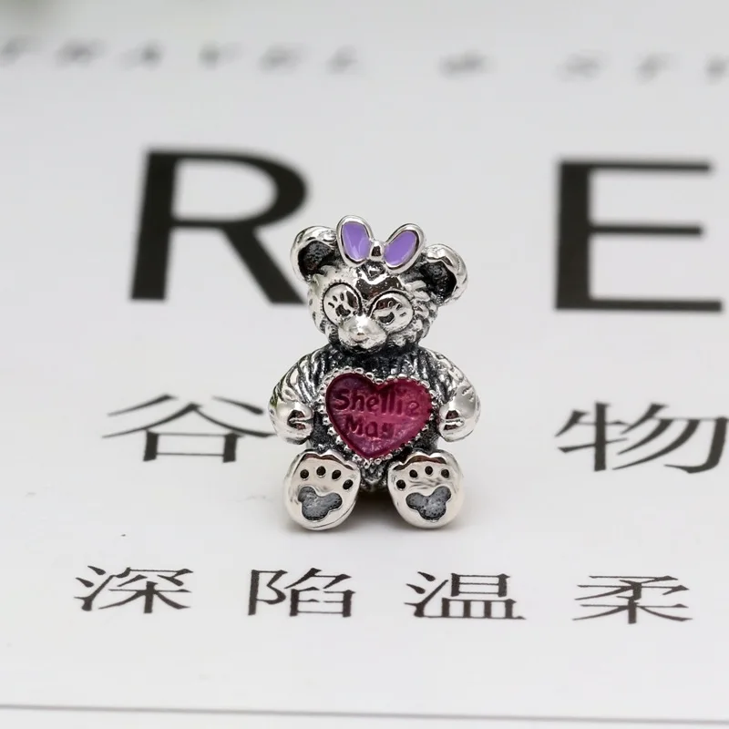 New Original 925 Sterling Silver Beads Bear Animal Charm Blue Red Enamel Fit Pan Brand Bracelets Women DIY Jewelry Dropship