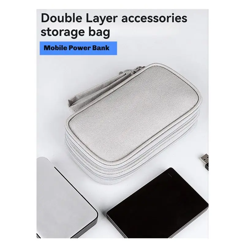 A27F-Portable Double-Deck Storage Bag For Digital Products - Travel Organizer For USB Cables, Headsets & Accessories B