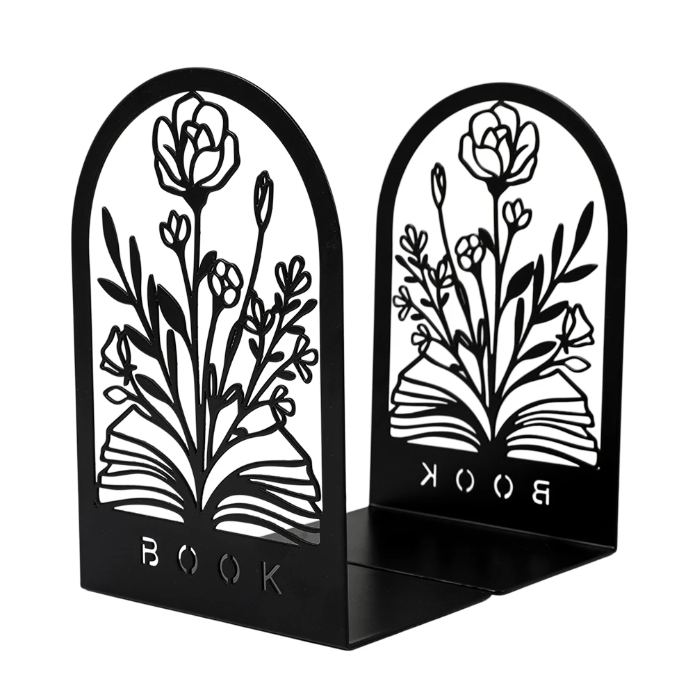 

Креативная металлическая книжная полка в форме цветка, современный декор, прочная подставка для книг, черная, L-образная, подходит для кабинета.