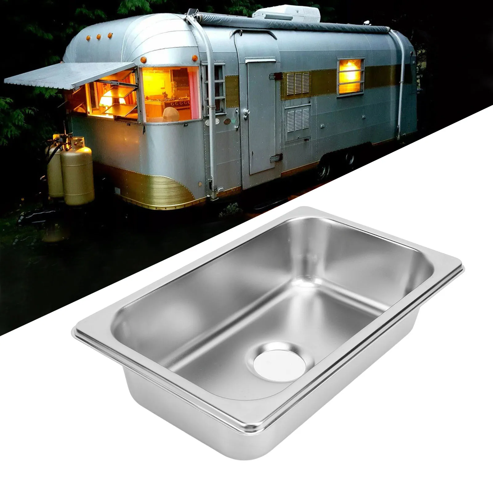 RV 304 Stainless Sink Kitchen Rectangular Hand Wash Basin Sink with 40mm Sewer Outlet for Boat Caravan Yachts Boats