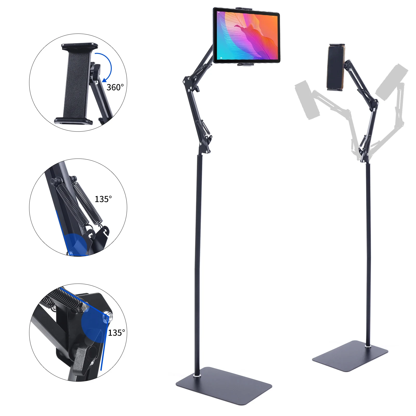 

Tablet Floor Stand 360° Rotatable Floor Holder Universal Tablet Phone Bracket Non-slip Phone Rack for Home Gym Kitchen