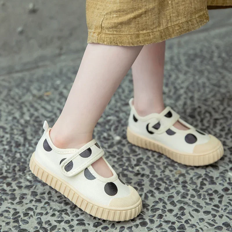 

Children Canvas Shoes Cute Polka Dot Girls Shoes Spring Summer Non-slip Breathable Kids Shoes School Shallow Single Shoe נעליים